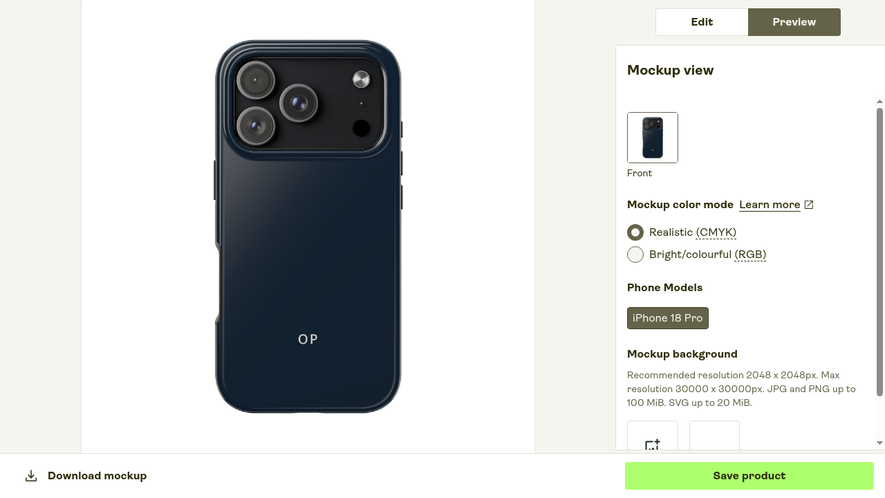 Digital iPhone 18 Pro design preview: The Initial in Midnight Navy, with OP