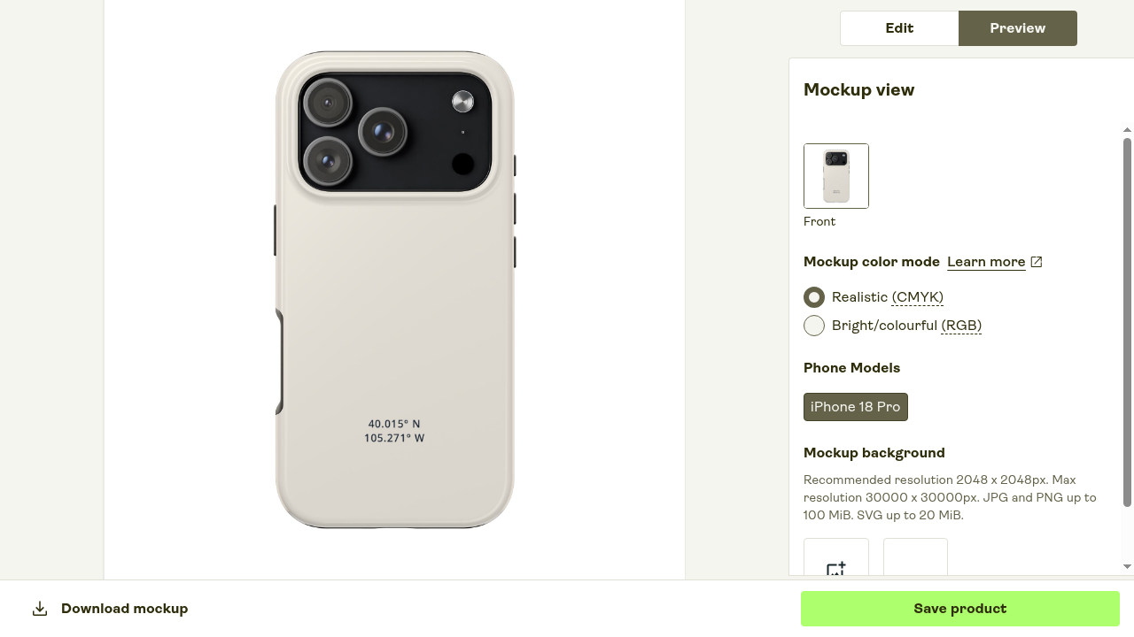 Digital iPhone 18 Pro design preview: The Coordinates in Soft Porcelain, with 40.015° N / 105.271° W